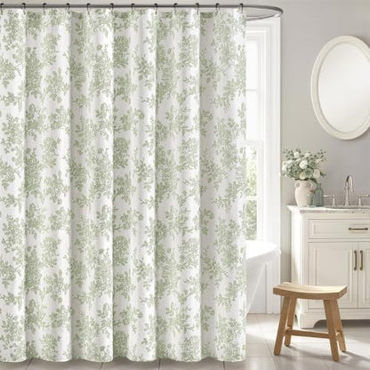 Spring Extra Long Sage Green Floral Shower Curtain W72*L84 Inches