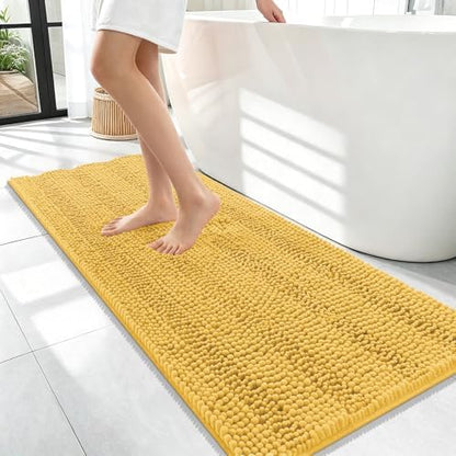 OLANLY Thick Bathroom Runner Rugs 47x17, Soft Chenille Bath Rugs, Yellow