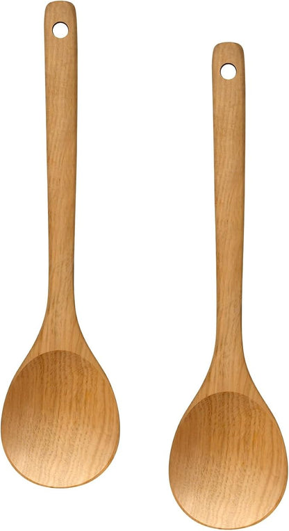 LorisArm Wooden Cooking Spoon 2PC, Large 12" Solid Wood Serving Spoons Set for Mixing Stirring, Maple Wood Nonstick Kitchen Utensils Tableware Ladle Scoop.