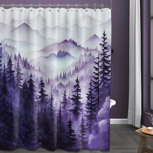 Dark Purple Forest Extra Long Shower Curtain, Tall 72X96 in, Mountain