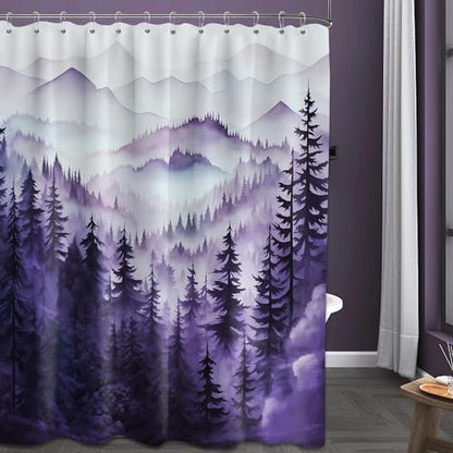 Dark Purple Forest Extra Long Shower Curtain, Tall 72X84 in, Mountain