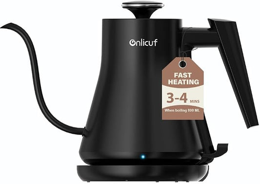 Gooseneck Electric Kettle 0.8L (27oz) - 1000W Rapid Fast Boiling Tea Kettle with Auto Shut Off & Boil-Dry Protection, Stainless Steel Leak-Proof Water Boiler for Pour Over Coffee, Black