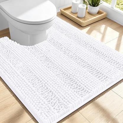 Smiry Thick Chenille Toilet Rugs U-Shaped 24x20, Absorbent Bath Mat, White