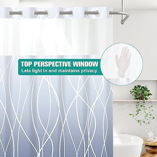 LXBNI No Hook Shower Curtain with Liner, Ombre Blue, 71 x 86 Inch