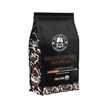 Nilotic Coffee House Medium Roast Ugandan Sipi Falls Coffee – Single-Origin, Whole Bean, Organic – Lemon, nougat, milk, chocolate – Ideal for Espresso & French Press – 12oz