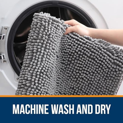OLANLY Chenille Bathroom Rugs Mats Sets 2 Piece, 47"x20"+24"x20", Grey