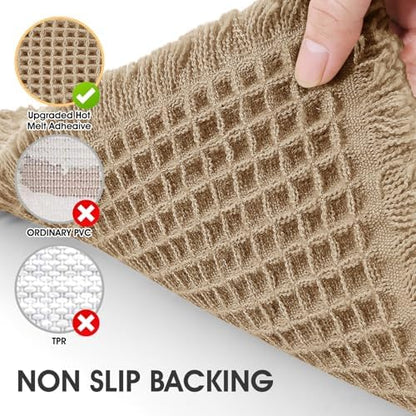 IM HOME Waffle Bath Mat Beige 4'x2', Boho Woven Modern Bath Mat Rugs, Absorbent Non Slip Bathroom Rugs, Soft Washable Bath Rugs with Tassels for Bathroom, Bedroom, Kitchen, Shower, Tub