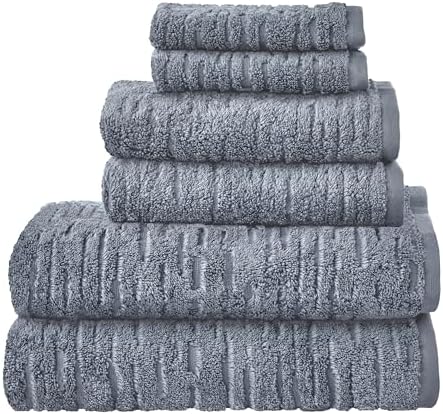 SKL Home CloudSoft Bath Towel Set, 6-Piece, 100% Cotton Luxury, Smoke Blue