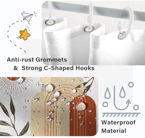 Boho Moon Shower Curtain with Hooks for Bathroom 60x72 Inch