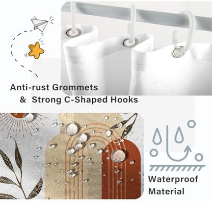 Boho Moon Shower Curtain with Hooks for Bathroom 60x72 Inch