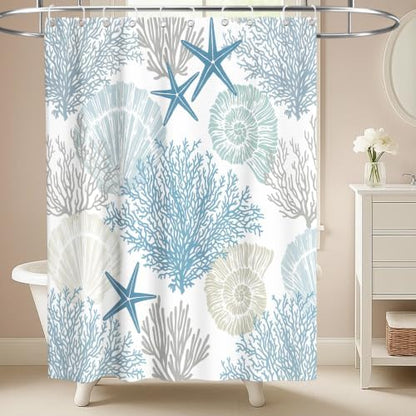 Cute Kids Ocean Shower Curtain Modern Luxury Nautical Tropical Seashell