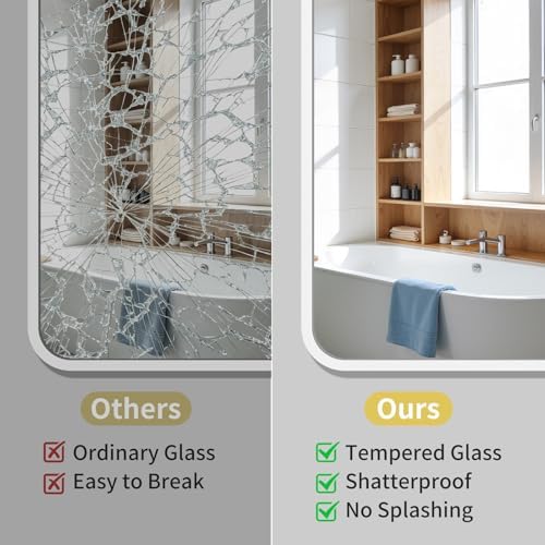 Bathroom Mirror for Wall, 30"x36" Black Bathroom Mirror for Over Sink, Shatterproof Tempered Glass Vanity Mirror with Anti-Rust Aluminum Alloy Frame, Hang Horizontally or Vertically, White
