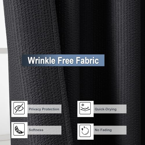 OWENIE Black Shower Curtain for Bathroom 96 Inches Extra Long, Elegant 3D Embossed Textured Fabric Shower Curtains, Water Repellent, Machine Washable, Hotel Style, 72" W x 96" L, Black