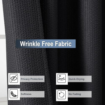 OWENIE Black Shower Curtain for Bathroom 72x72 Inch, 3D Embossed Textured Waffle Fabric Shower Curtains, Soft Hotel Farmhouse Style, Water Repellent, Machine Washable, Black, 72" W x 72" L