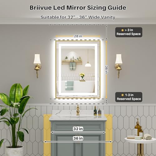 28x36 Inch LED Bathroom Mirror with Gold Frame, Backlit & Front Lit