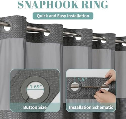 No Hook Waffle Shower Curtain with Snap-in Liner, 54x80 Inch, Charcoal