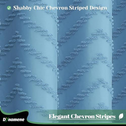 Dynamene Boho Farmhouse Shower Curtain Tufted Chevron 72x72 Moonlight Blue