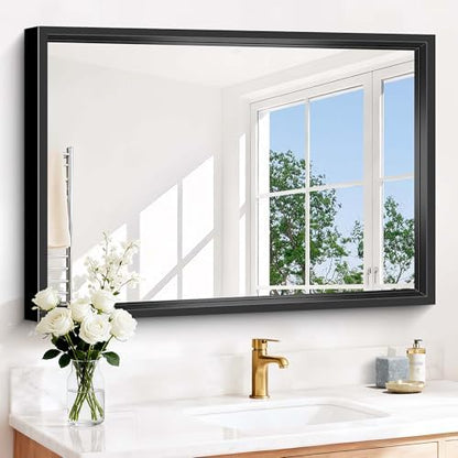 Bathroom Mirror, 42 x 30 Inch Brushed Black Rectangle Mirror, 0.6" Thickened Deep Frame Vanity Mirrors for Bathroom Sink, Shatterproof Tempered Glass, Antirust, Horizontally or Vertically