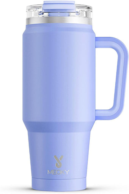 Meoky 32 oz Tumbler with Handle, Insulated Tumbler with Lid and Straw, Stainless Steel Travel Mug, Keeps Cold for 24 Hours, 100% Leak Proof, Fits in Car Cup Holder (Lilac)