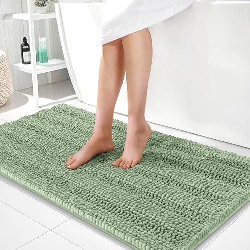 OLANLY Thick Bathroom Runner Rugs 44x24, Chenille Bath Rugs, Sage Green