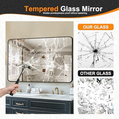 Delma Bathroom Vanity Mirror, Black Framed Mirror for Over Sink, 55x30