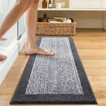 48x17 Long Bathroom Rugs Non Slip Washable, Soft Absorbent Bath Mat Grey