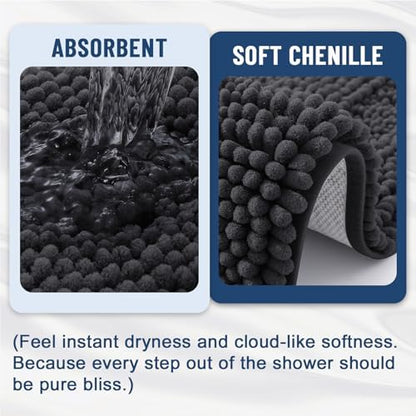 Grandaily Chenille Striped Bathroom Rugs 36x24, Extra Thick and Soft Absorbent Bath Mats, Rubber Backing, Plush Shaggy Shower Carpet, Machine Wash Dry, Bath Rug for Bathroom, Charcoal