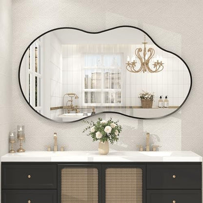 60x32 Inch Black Matte Irregular Wall Mirror