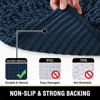 H.VERSAILTEX Bathroom Mats - Non Slip Luxury Chenille Bath Rugs, Extra Soft Absorbent Shaggy, Fast Dry - Sets of 2 (Navy, 24" x 36"/20" x 32")