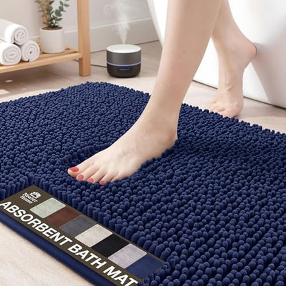 Neater Home Plush Bathroom Rugs 36x24 Thick Chenille Quick Dry Microfiber Absorbent Bath Mat, Soft Bath Rugs, Machine Washable Bathroom Floor Mat for Tub Shower Sink, Home Decor Accessories, Navy