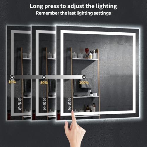 40"x40" LED Bathroom Mirror with Lights, Backlit+Frontlit, Anti-Fog