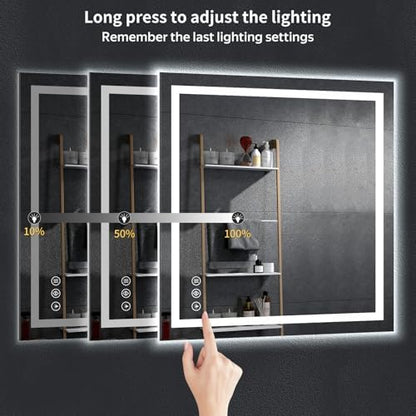 40"x40" LED Bathroom Mirror with Lights, Backlit+Frontlit, Anti-Fog