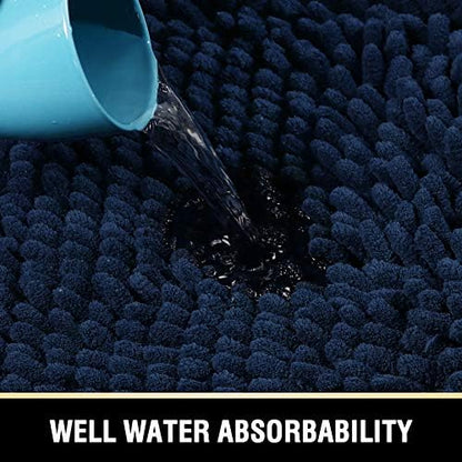 H.VERSAILTEX Bath Mats - Non Slip Luxury Chenille Bathroom Rugs, Extra Soft Absorbent Shaggy, Washable Fast Dry 2 Piece (Navy, 20" x 32"/17" x 24")