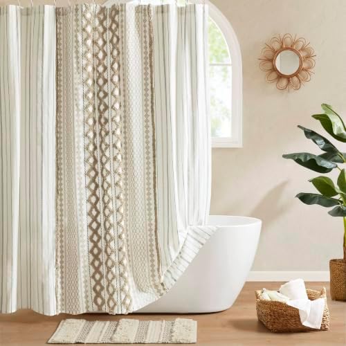 INK+IVY 100% Cotton Tufted Shower Curtain for Bathroom, Neutral, 72 x 72