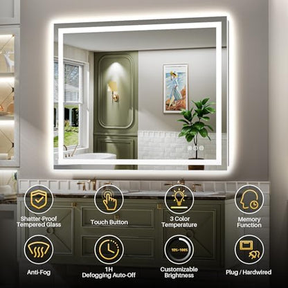 Briivue 48x38 Inch LED Bathroom Mirror with Lights, Backlit & Front Lit