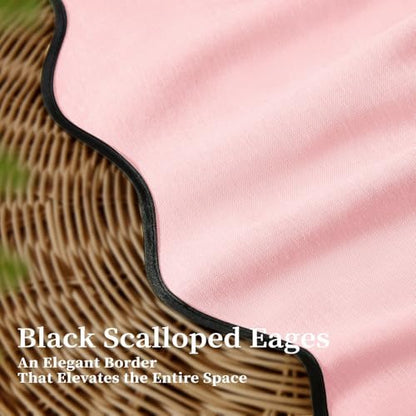 BTTN 72x78 Boho Scalloped Linen Textured Cloth Shower Curtain Set, Pink