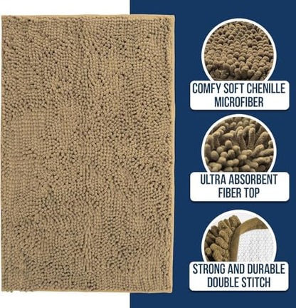Muddy Mat® | Chenille Bathroom Rugs Quick Dry Microfiber Mats Non Slip Washable, Extra Thick, Soft and Highly Absorbent Bath Mats for Bathroom, Kitchen, and Shower Floor - Beige 36"x60"