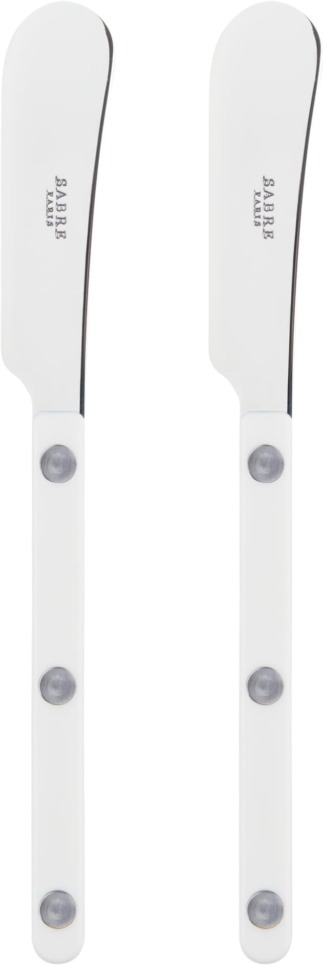 Sabre Paris - Set of 2 Spreader Knives 5.5 inches - Bistrot Collection - Perfect for Butter, Tapenades, Spreads - Stainless Steel & Nylon - Dishwasher Safe - White - Brilliant Finish