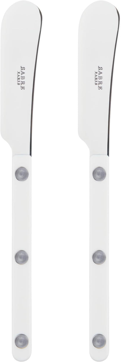 Sabre Paris - Set of 2 Spreader Knives 5.5 inches - Bistrot Collection - Perfect for Butter, Tapenades, Spreads - Stainless Steel & Nylon - Dishwasher Safe - White - Brilliant Finish