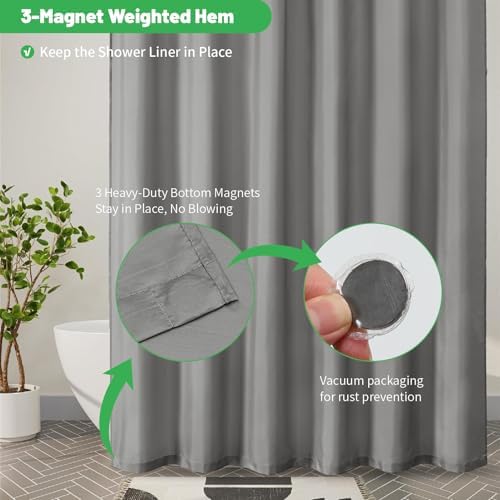 eachope Long Waterproof Fabric Shower Curtain Liner,72x78 Inch Grey