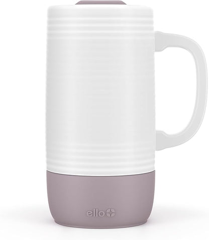 Ello Jane 18oz Ceramic Travel Mug with Handle, Splash-Resistant Slider Lid and Built-in Coaster, Perfect for Coffee and Tea, BPA Free, Dishwasher Safe, Gift for Him Her Birthday, Mauvewood