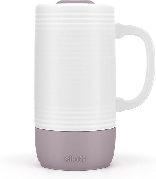 Ello Jane 18oz Ceramic Travel Mug with Handle, Splash-Resistant Slider Lid and Built-in Coaster, Perfect for Coffee and Tea, BPA Free, Dishwasher Safe, Gift for Him Her Birthday, Mauvewood