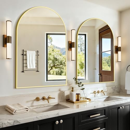 Arched Bathroom Vanity Mirror for Over Sink, 2 Pack 36”x24”, Gold