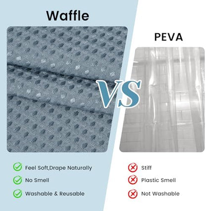 No Hook Waffle Shower Curtain with Snap in Liner Set, 71x74, Stone Blue