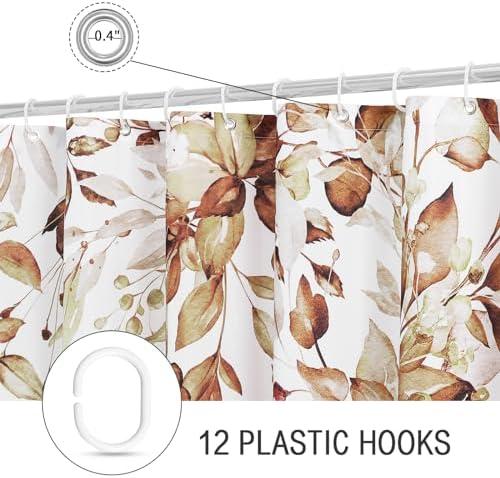 Gibelle Brown Eucalyptus Shower Curtain, Watercolor Floral Print, 72x78