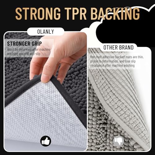 OLANLY Thick Bathroom Runner Rugs 47x24, Soft Chenille Bath Rugs, Dark Grey