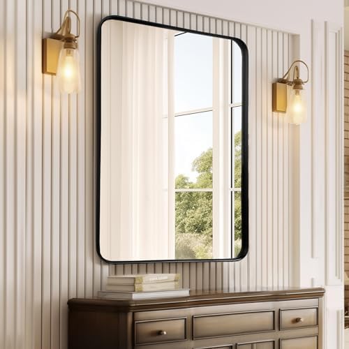 Black Bathroom Vanity Mirror Over Sink 24x36, Large Wall Rectangle Mirror