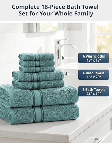 LANE LINEN Bath Towel Set Absorbent Quick Dry 100% Cotton 18 Piece - Teal