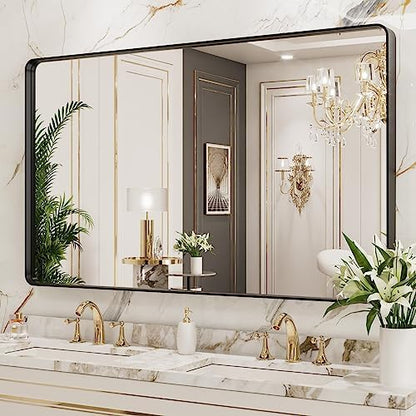 LOAAO 50X30 Inch Black Bathroom Mirror Metal Framed