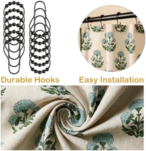 Boomkin Block Print Scalloped Shower Curtain Set with 12 Hooks